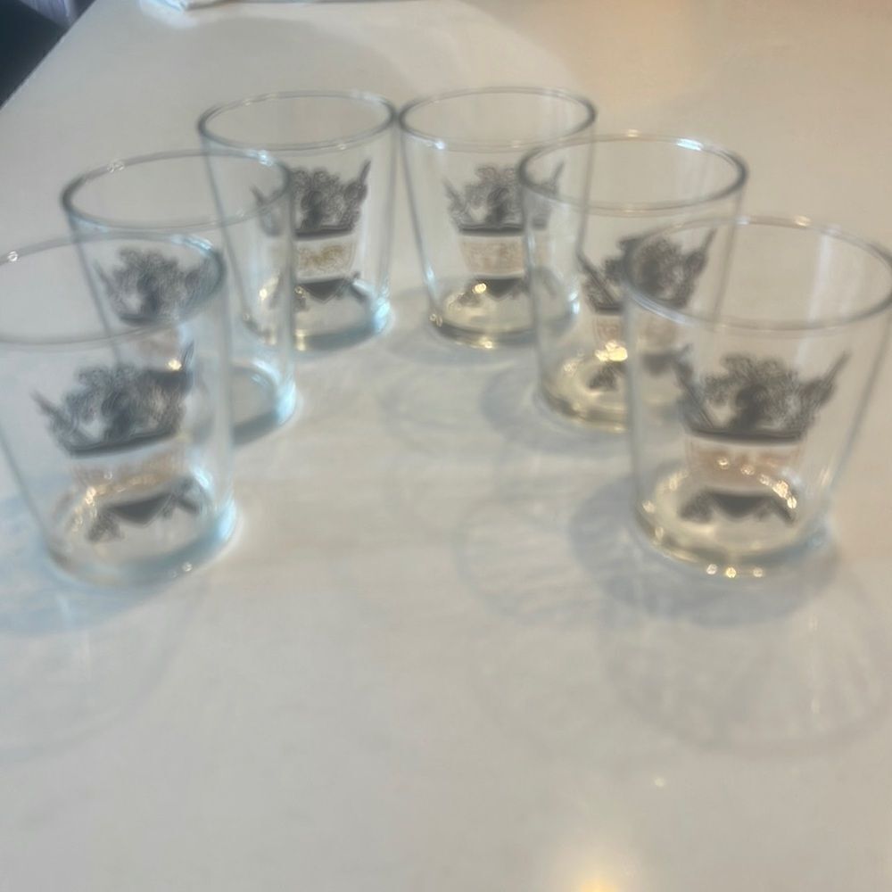 German vintage black coat of arms shield 6 highball glasses great for bar, heavy
